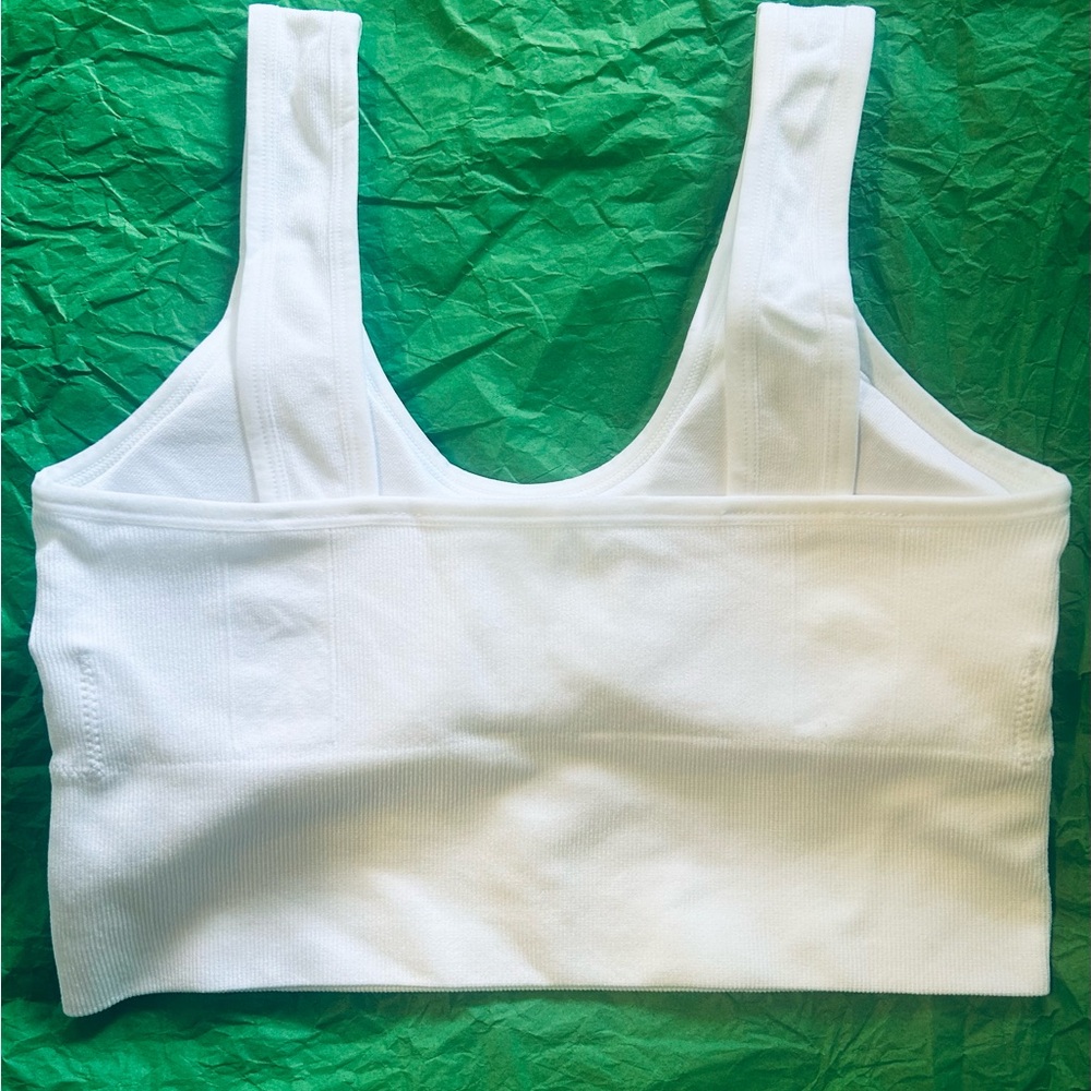 White Ribbed Crop Top Sport Bra - Picture 8 of 10